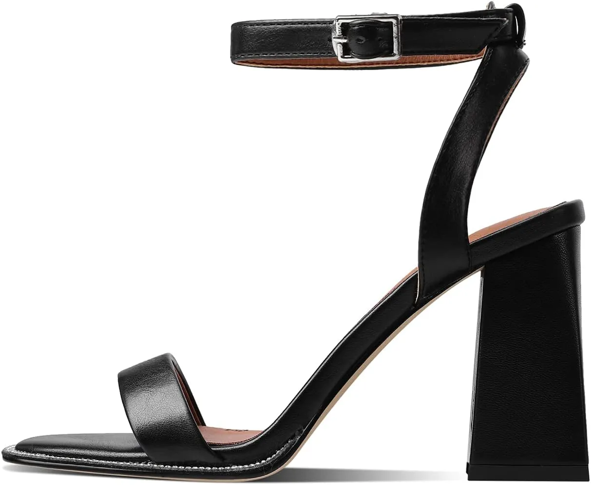 LEHOOR Chunky Heel Rhinestone Sandals Ankle Strap Round Peep Toe 3.5 Inch High Block Heel Crystal Sandals One Single Band Matte Leather Two piece Crocodile Dress Shoes for Summer Wedding Casual Sexy 4-11 M US