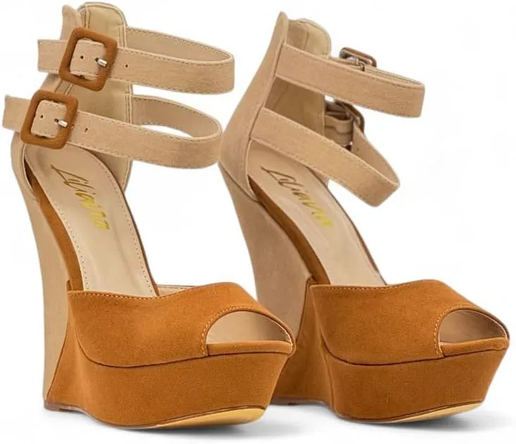 Liliana Women's Wedge High Heels Platform Sandals With Ankle Strap Wedge sandals