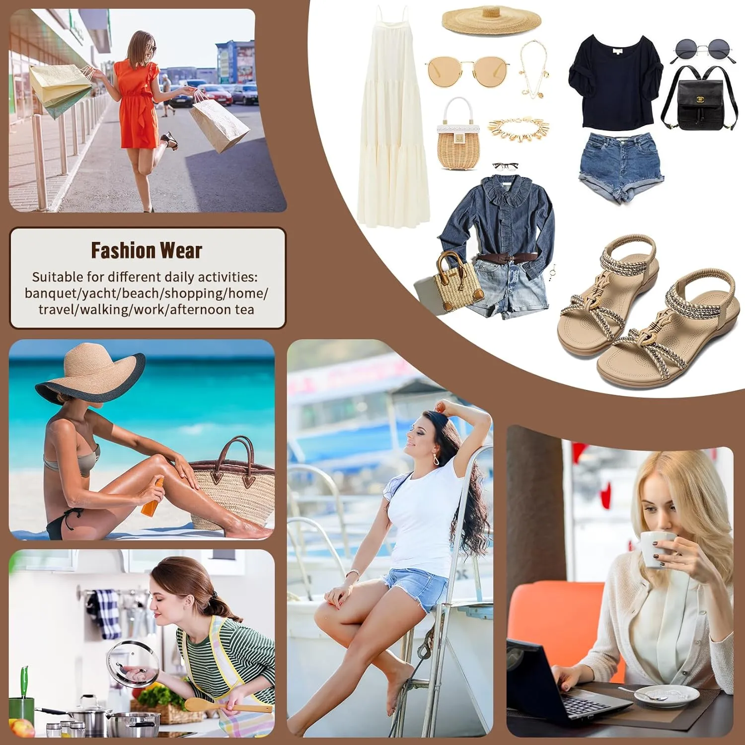 Littleplum Women Sandals Comfortable Braided Summer Flat Slides Arch Support Beach Dressy Sandals Ankle Elastic Shoes