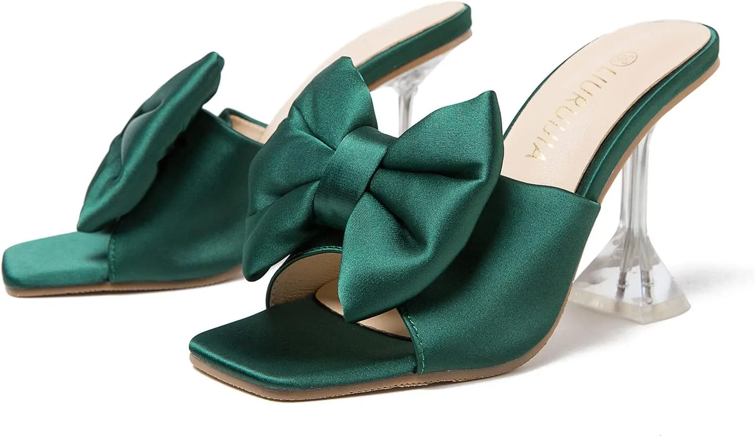 LIURUIJIA Women's Bow High Heels Mules Dress Sandals Slip On Party Prom Wedding Bridal Shoes