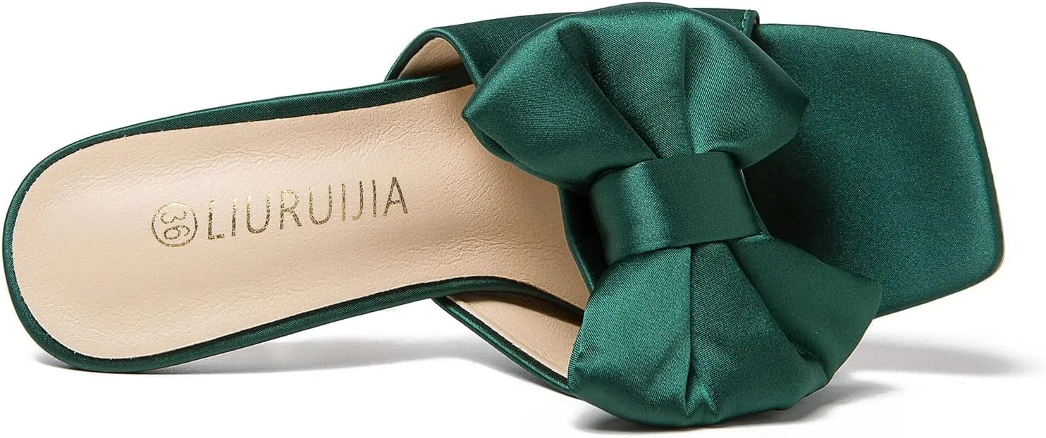 LIURUIJIA Women's Bow High Heels Mules Dress Sandals Slip On Party Prom Wedding Bridal Shoes
