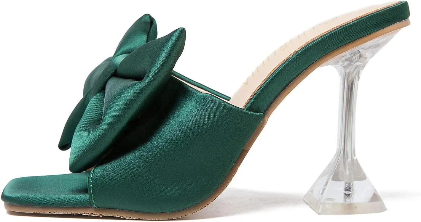 LIURUIJIA Women's Bow High Heels Mules Dress Sandals Slip On Party Prom Wedding Bridal Shoes