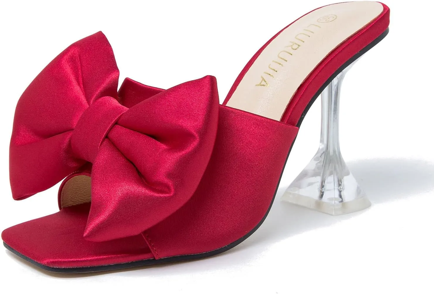 LIURUIJIA Women's Bow High Heels Mules Dress Sandals Slip On Party Prom Wedding Bridal Shoes