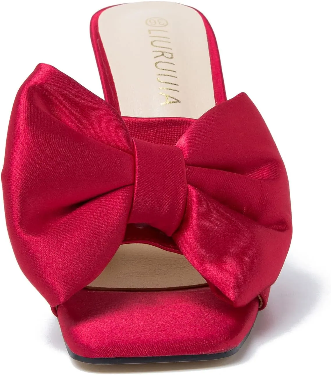 LIURUIJIA Women's Bow High Heels Mules Dress Sandals Slip On Party Prom Wedding Bridal Shoes