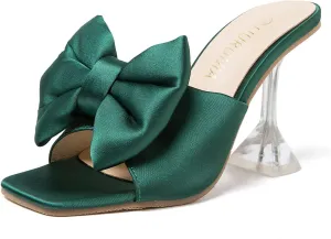LIURUIJIA Women's Bow High Heels Mules Dress Sandals Slip On Party Prom Wedding Bridal Shoes