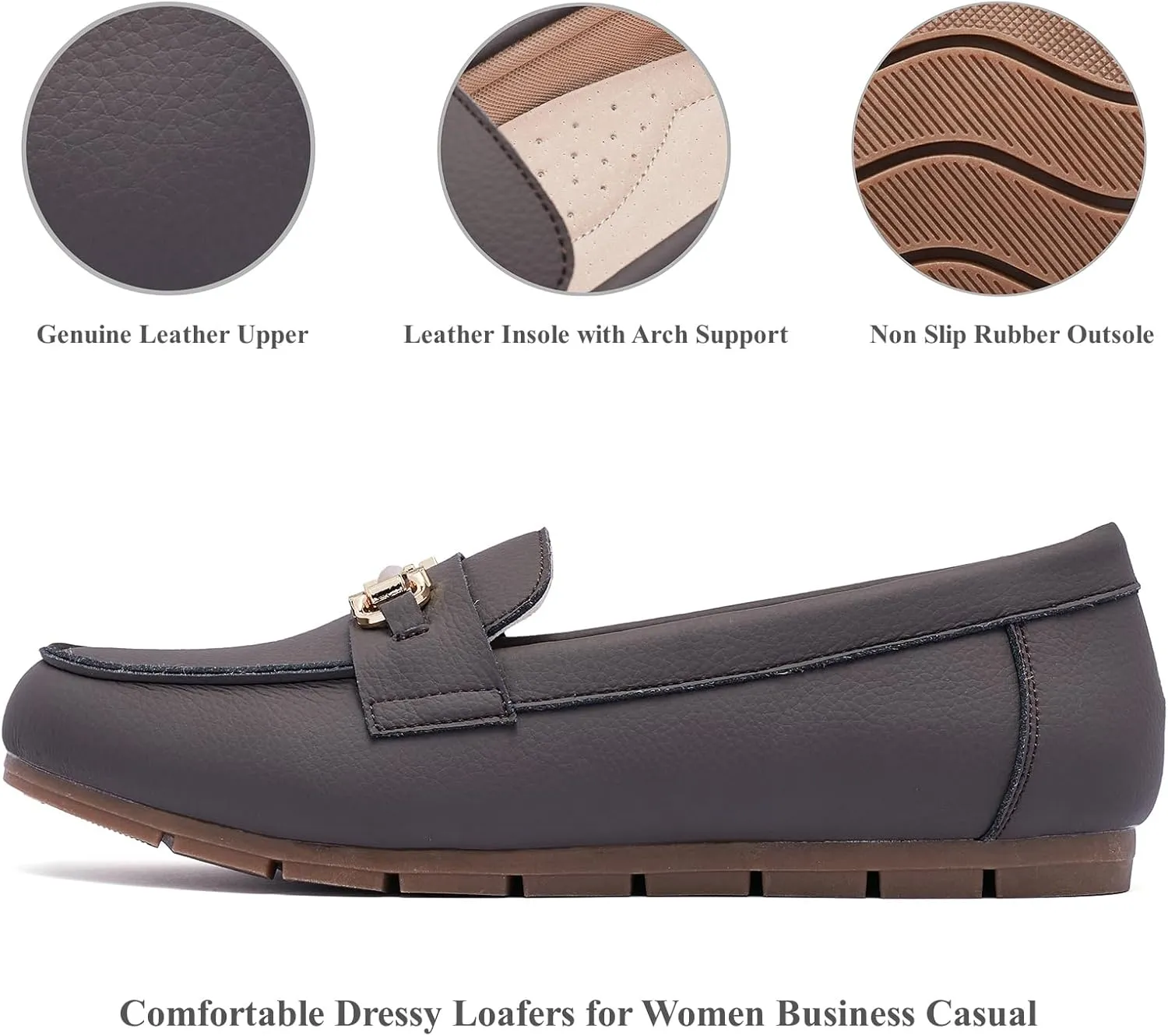 Loafers for Women Business Casual Work Shoes Comfortable & Lightweight Leather Womens Dress Penny Loafers Flats Slip On Shoes