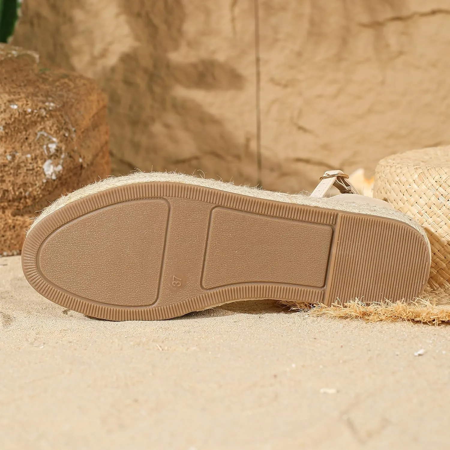 Lossarye Women's Platform Closed Toe Espadrille Sandals Adjustable Ankle Strap Comfortable Round Toe Breathable Flat Sandals for Summer Vocation Beach Dressy Shoes