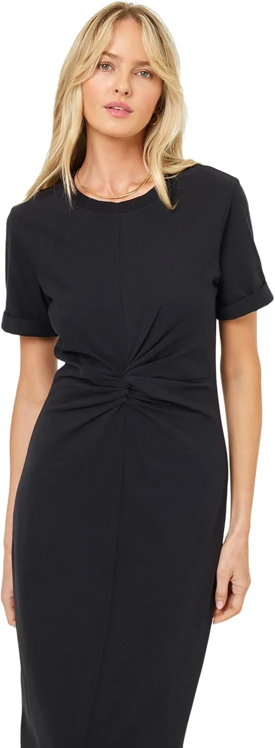 L*Space Drew Dress for Women, Everyday Twist Front Midi Dress Featuring Short, Cuffed Sleeves, Relaxed Fit & Leg Slit