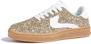 LUCKY STEP Women's Glitter Sneakers Fashion Retro Casual Sparkly Bling Shiny Dressy Bedazzled Bridal Wedding Anti Slip Walking Shoes