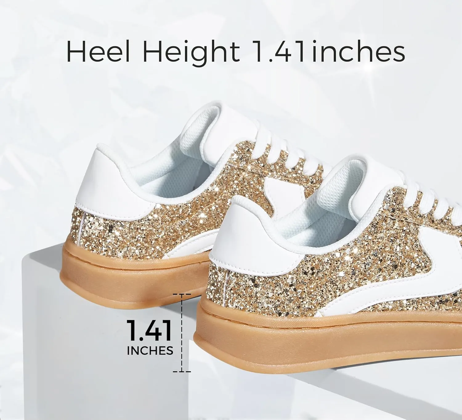 LUCKY STEP Women's Glitter Sneakers Fashion Retro Casual Sparkly Bling Shiny Dressy Bedazzled Bridal Wedding Anti Slip Walking Shoes