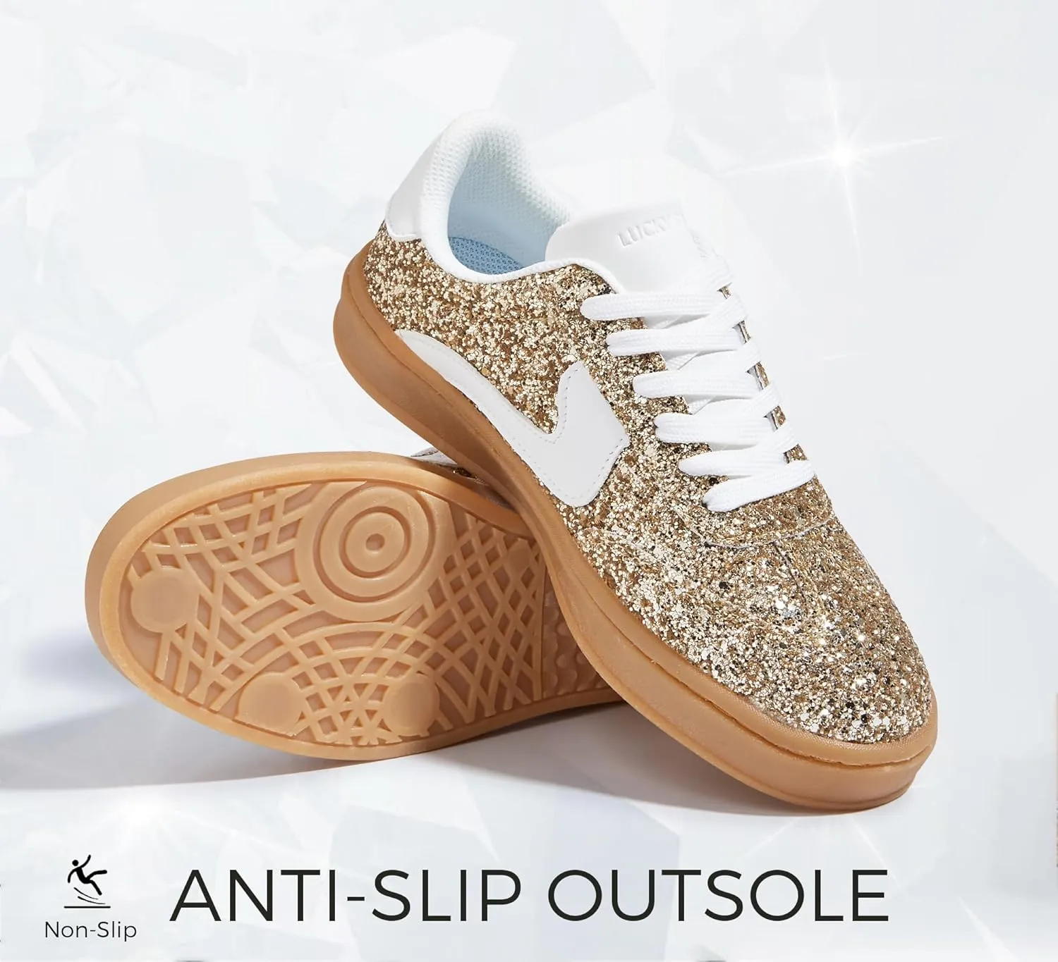 LUCKY STEP Women's Glitter Sneakers Fashion Retro Casual Sparkly Bling Shiny Dressy Bedazzled Bridal Wedding Anti Slip Walking Shoes