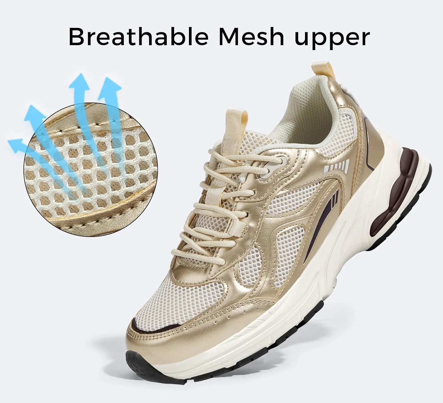 LUCKY STEP Women's Platform Chunky Fashion Sneakers Mesh Casual Running Tennis Workout Sport Work Trendy Athletic Walking Shoes