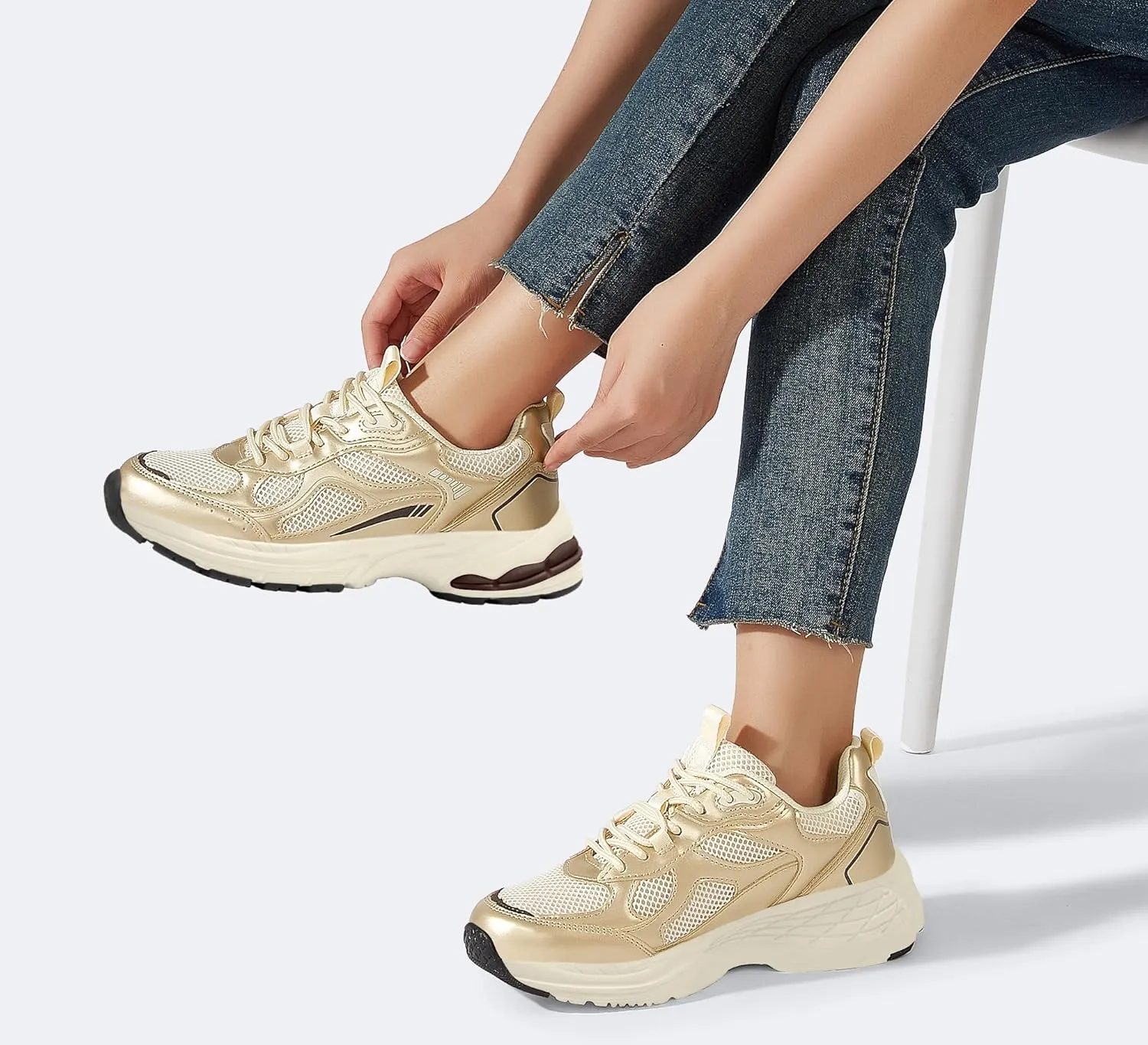 LUCKY STEP Women's Platform Chunky Fashion Sneakers Mesh Casual Running Tennis Workout Sport Work Trendy Athletic Walking Shoes