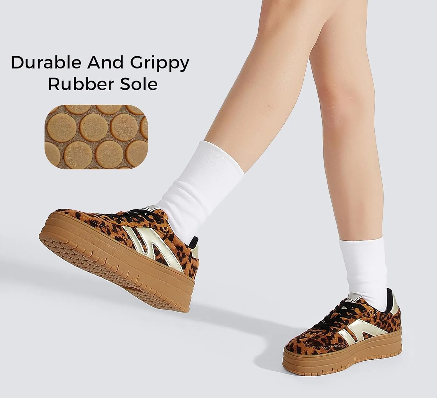 LUCKY STEP Women's Platform Gum Thick Sole Fashion Sneakers Classic Retro Rubber Low Top Casual Tennis Skate Walking Shoes