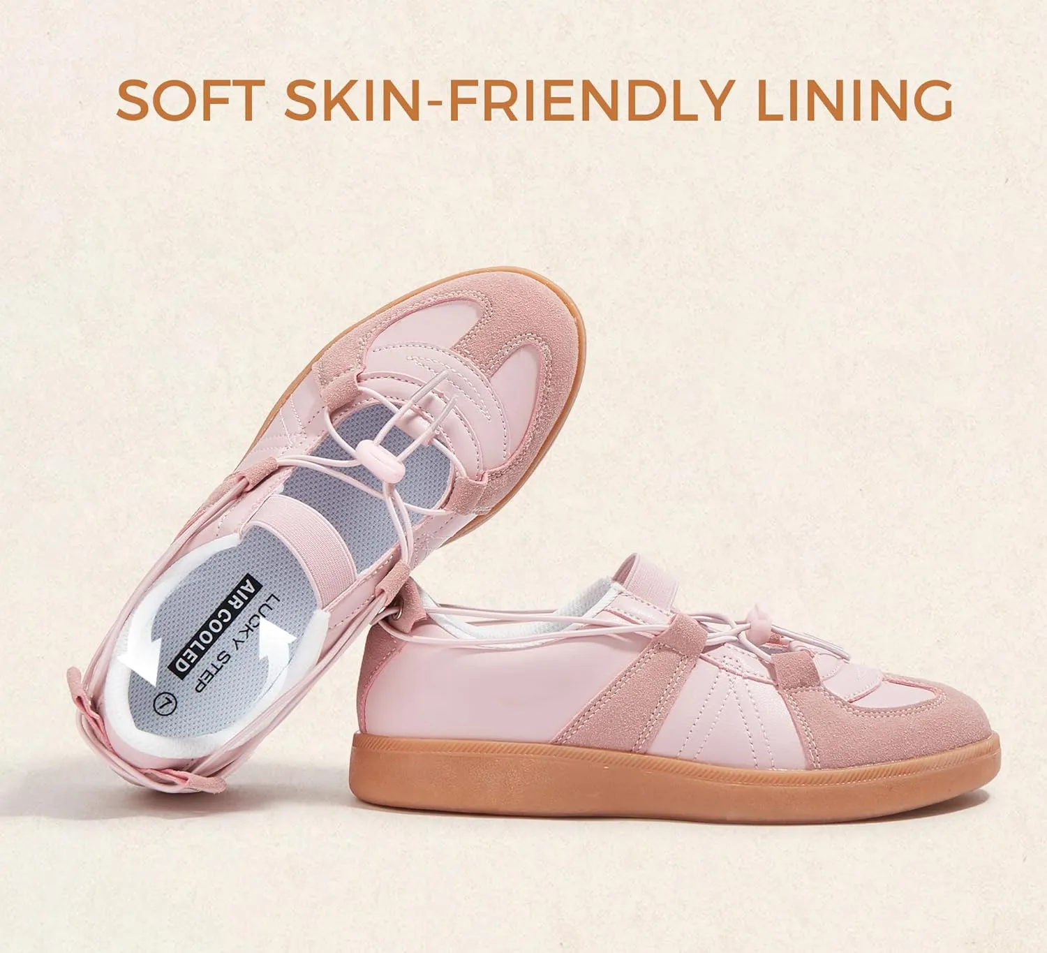LUCKY STEP Women's Retro Fashion Sneakers Casual Comfortable Ballet Flats Lightweight Breathable Skate Shoes