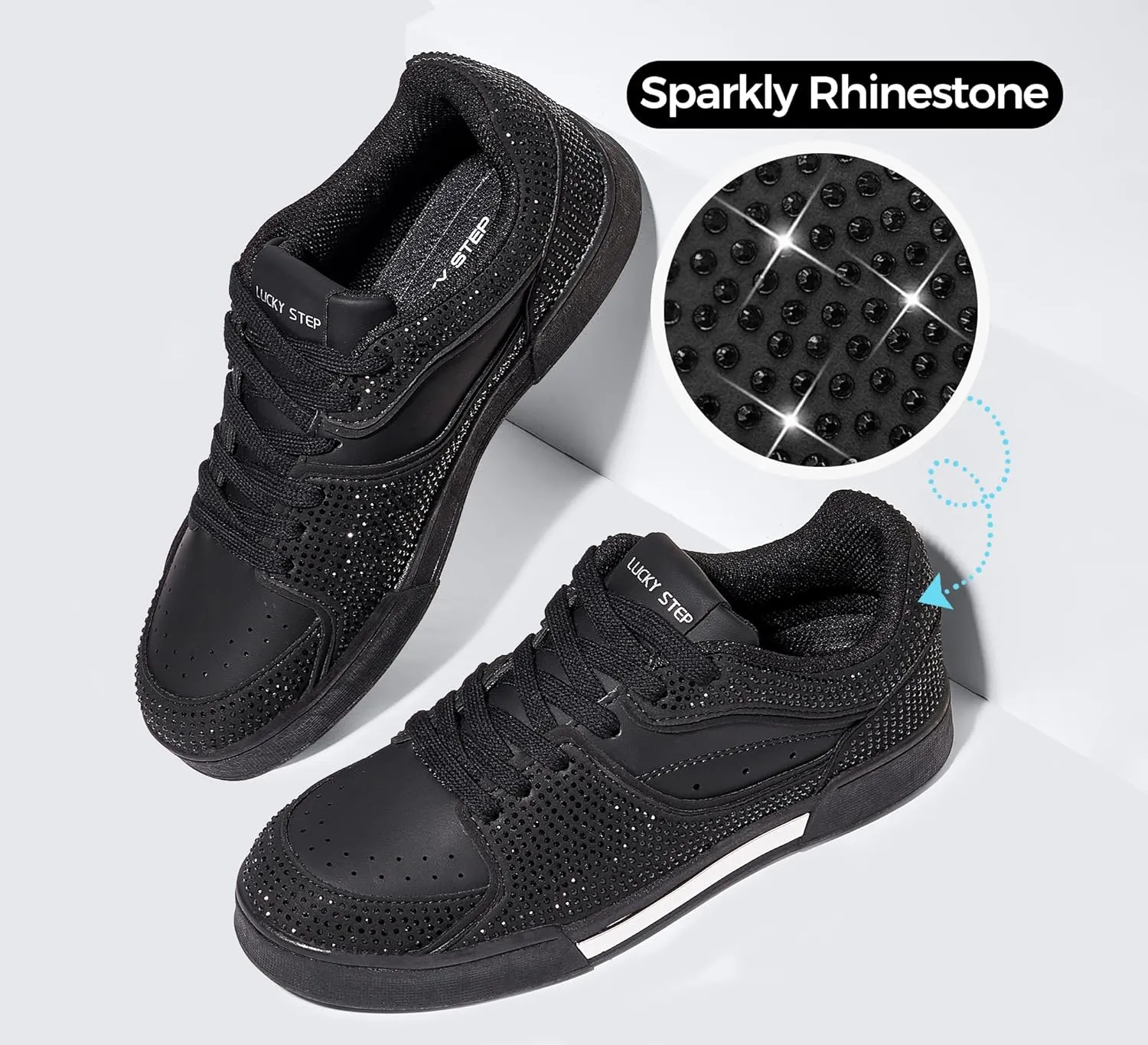 LUCKY STEP Women's Rhinestone Sneakers Sparkly Bling Glitter Wedding Tennis Shoes Fashion Casual Walking Comfortable Shiny Footwear