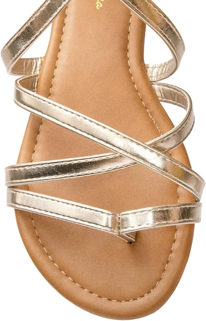 Luffymomo Women's Gladiator Strap Sandals Flat Fisherman Thong Cross Strappy Sandals
