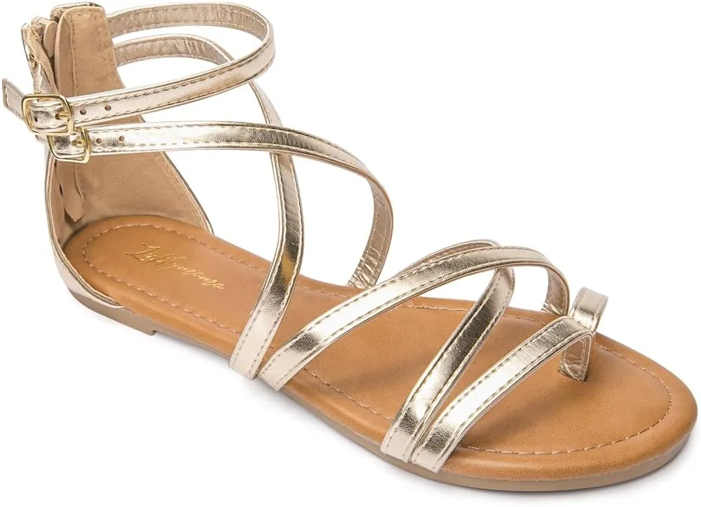 Luffymomo Women's Gladiator Strap Sandals Flat Fisherman Thong Cross Strappy Sandals