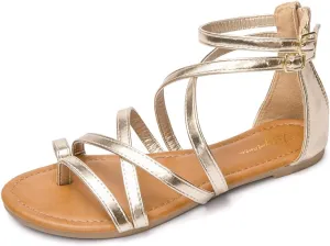 Luffymomo Women's Gladiator Strap Sandals Flat Fisherman Thong Cross Strappy Sandals