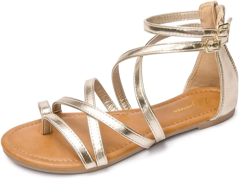Luffymomo Women's Gladiator Strap Sandals Flat Fisherman Thong Cross Strappy Sandals