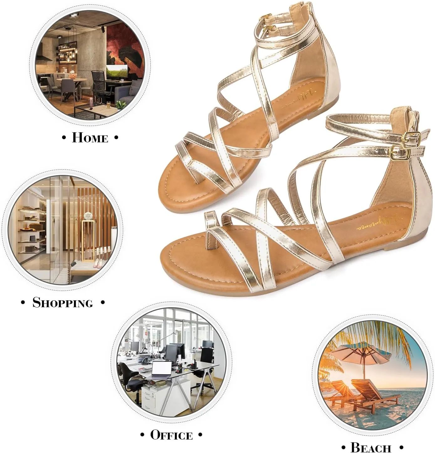 Luffymomo Women's Gladiator Strap Sandals Flat Fisherman Thong Cross Strappy Sandals