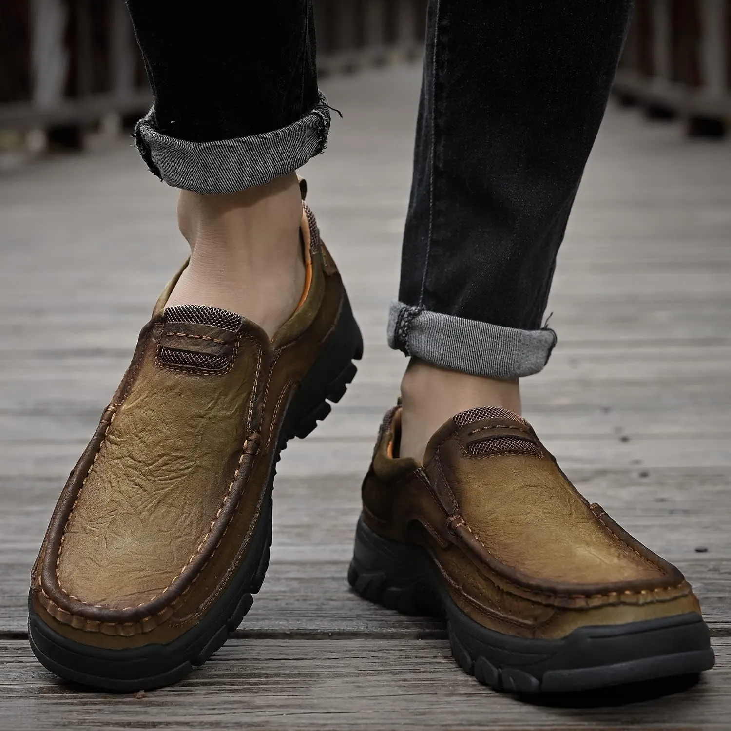 Men Casual Shoes Leather Slip On Loafers Walking Shoes for Work Office Dress Outdoor