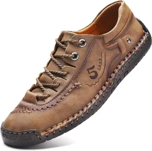 Mens Casual Shoes Summer Breathable Sneakers Loafers Walking Shoes Hand Made Lace-Up Leather Dress Flats Shoes for Driving Business Working Office