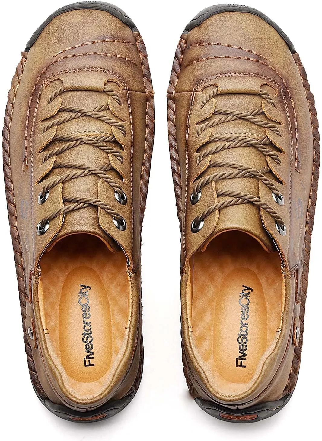 Mens Casual Shoes Summer Breathable Sneakers Loafers Walking Shoes Hand Made Lace-Up Leather Dress Flats Shoes for Driving Business Working Office