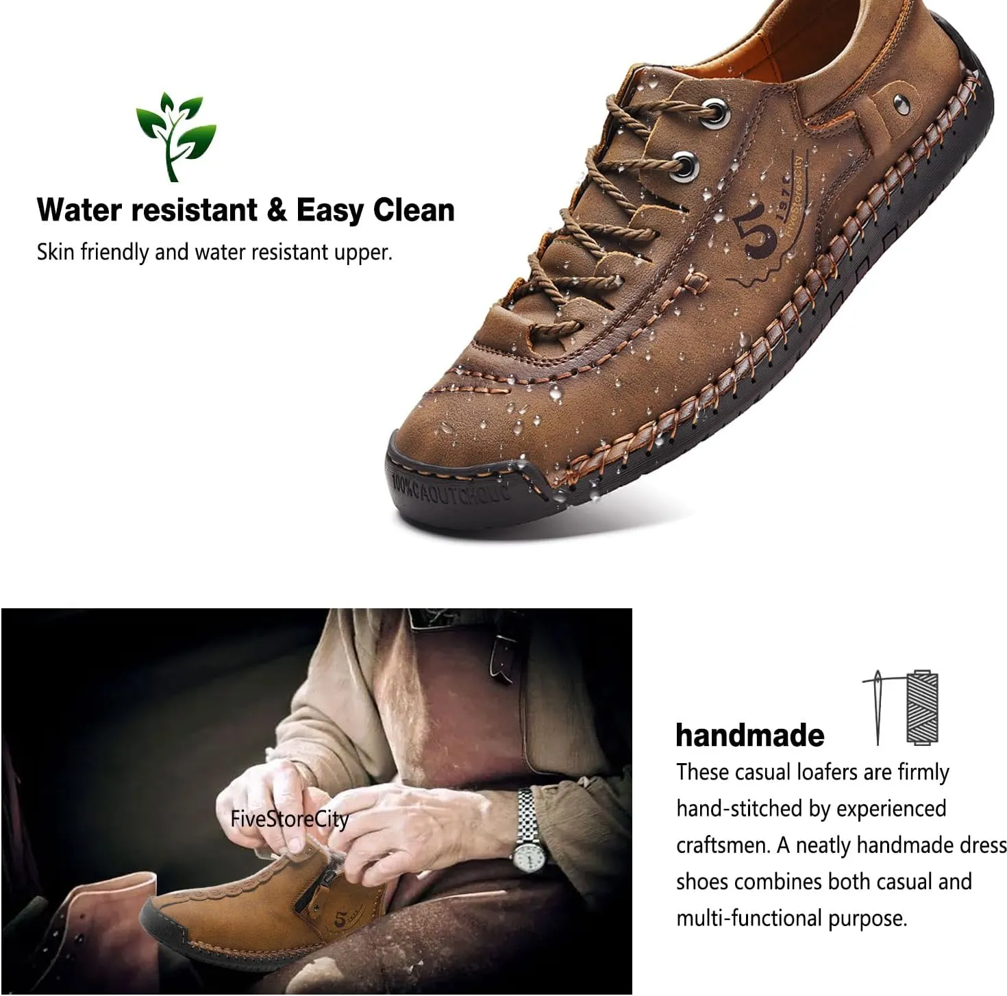 Mens Casual Shoes Summer Breathable Sneakers Loafers Walking Shoes Hand Made Lace-Up Leather Dress Flats Shoes for Driving Business Working Office