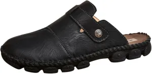 Mens Faux Leather Mules Arch Support Lug Sole Athletic Sandals Comfortable Close Toe Slip-on Roman Non Slip Slides