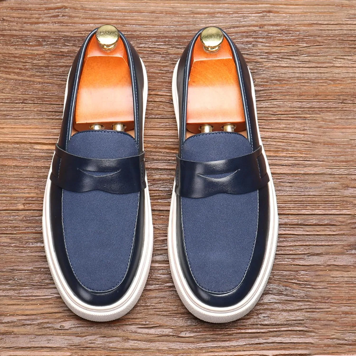 Men's Genuine Leather Splicing Slip-On Loafers Lightweight Non-Slip Driving Shoes Breathable Boat Sneakers for Walking Travel Office