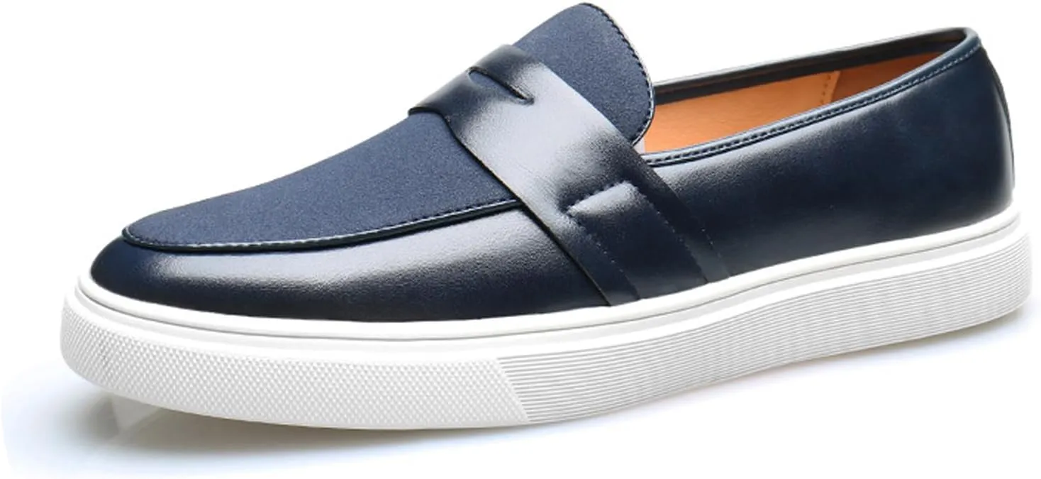 Men's Genuine Leather Splicing Slip-On Loafers Lightweight Non-Slip Driving Shoes Breathable Boat Sneakers for Walking Travel Office