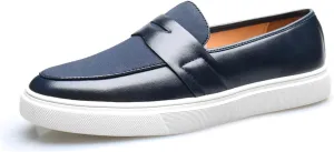 Men's Genuine Leather Splicing Slip-On Loafers Lightweight Non-Slip Driving Shoes Breathable Boat Sneakers for Walking Travel Office