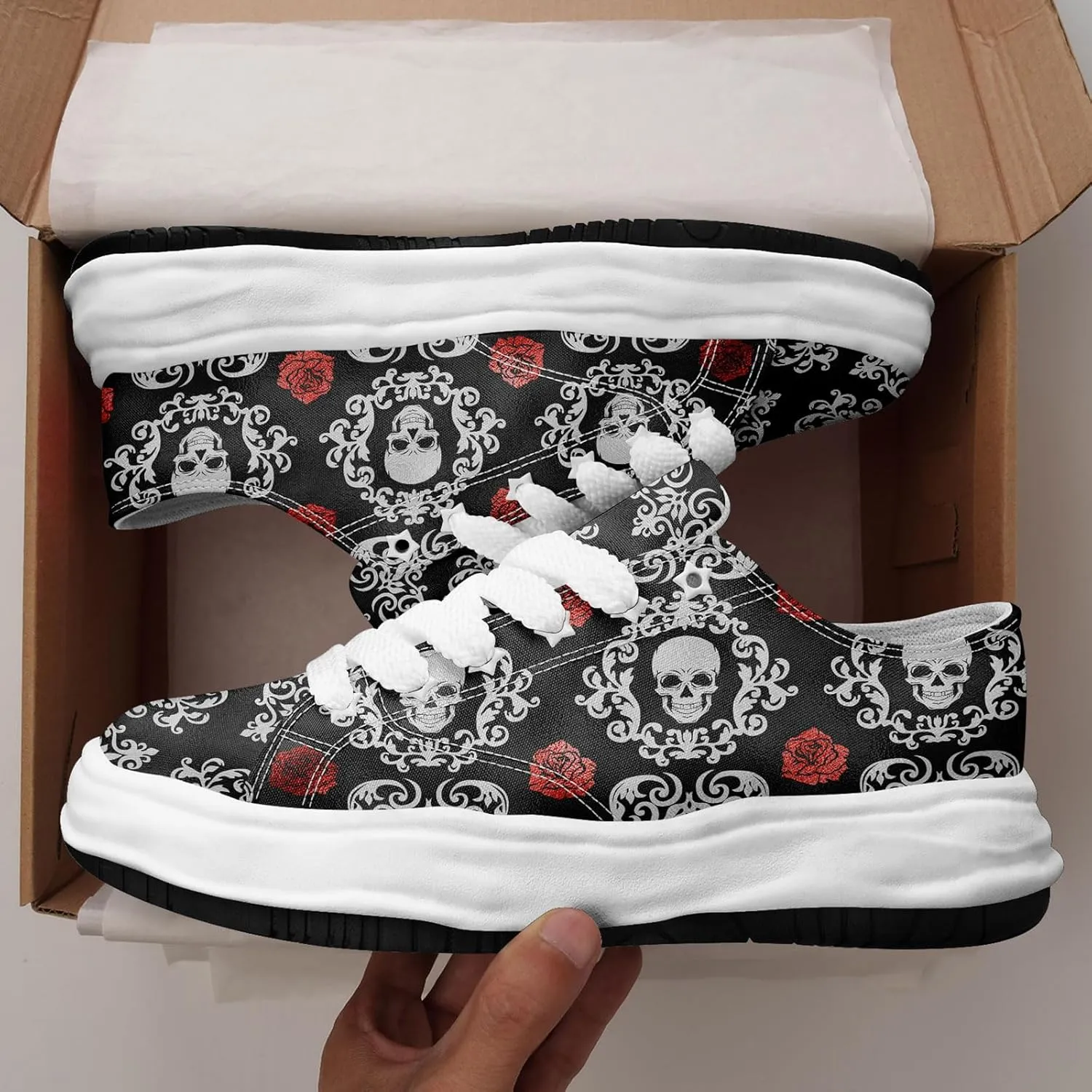 Men's Gothic Skull Fashion Sneakers Casual Skateboarding Canvas Shoes for Women Streetwear Trendy Comfort Walking Shoes
