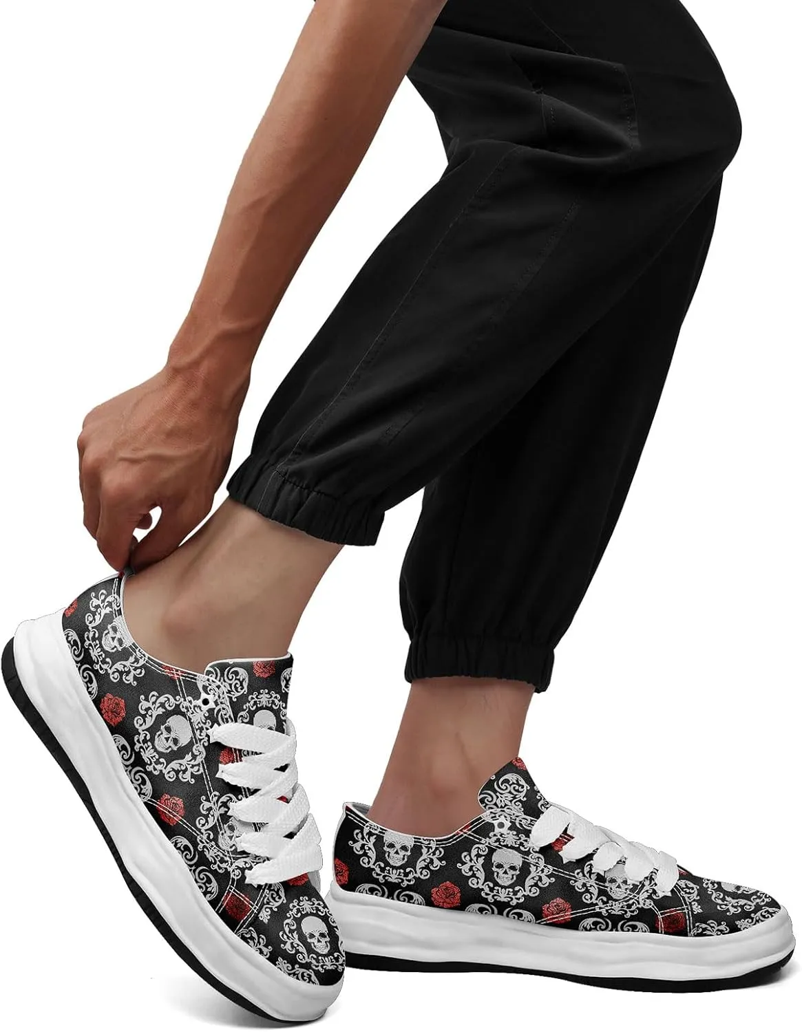 Men's Gothic Skull Fashion Sneakers Casual Skateboarding Canvas Shoes for Women Streetwear Trendy Comfort Walking Shoes