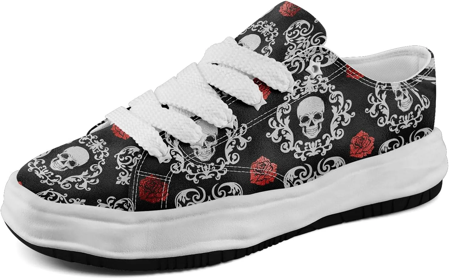 Men's Gothic Skull Fashion Sneakers Casual Skateboarding Canvas Shoes for Women Streetwear Trendy Comfort Walking Shoes