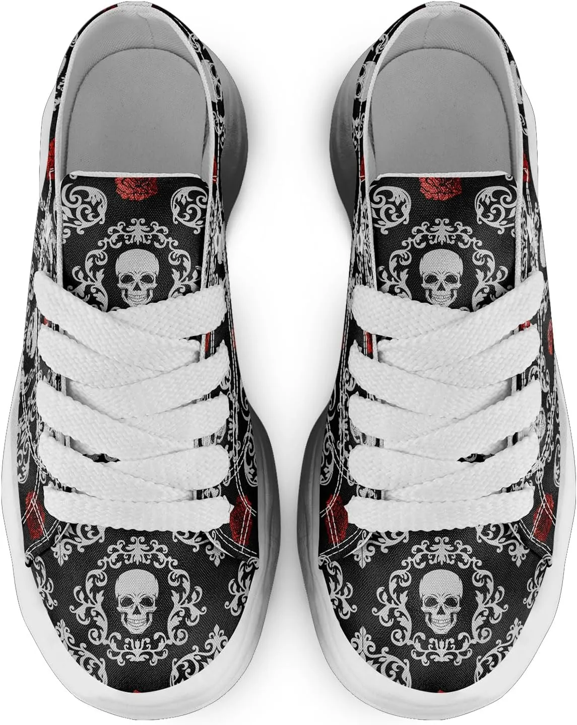 Men's Gothic Skull Fashion Sneakers Casual Skateboarding Canvas Shoes for Women Streetwear Trendy Comfort Walking Shoes
