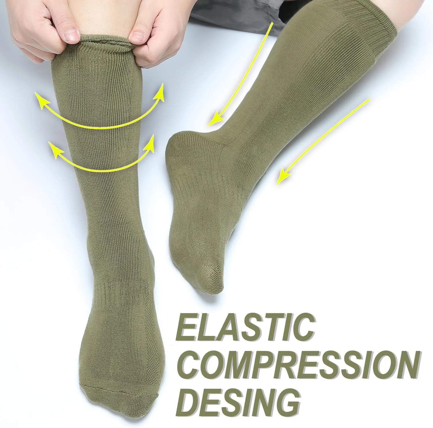 Men's Hiking Socks, Military Green Over the Calf Socks for Hunting and Boots,4 Pack