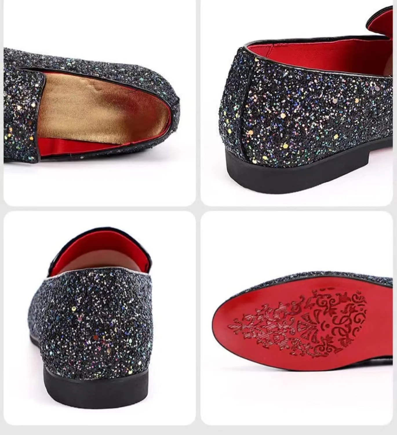Men's Leather British Fashion Pointed Toe Sequined Loafers,Metallic Luxury Texture Slip-On Glitter Fashion Casual Dress Shoes