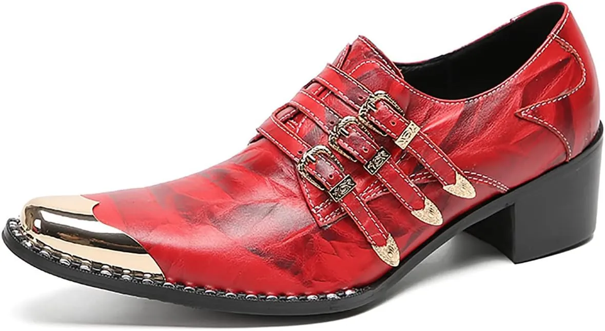 Mens Loafers Slip On Dress Party Casual Leather Metal Square Toe Heel Cowboy Shoes Fashion Buttons Handmade Western Shoes for Men
