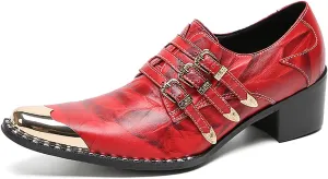 Mens Loafers Slip On Dress Party Casual Leather Metal Square Toe Heel Cowboy Shoes Fashion Buttons Handmade Western Shoes for Men