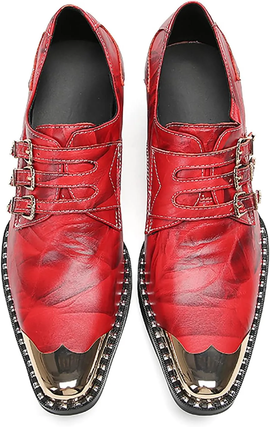 Mens Loafers Slip On Dress Party Casual Leather Metal Square Toe Heel Cowboy Shoes Fashion Buttons Handmade Western Shoes for Men