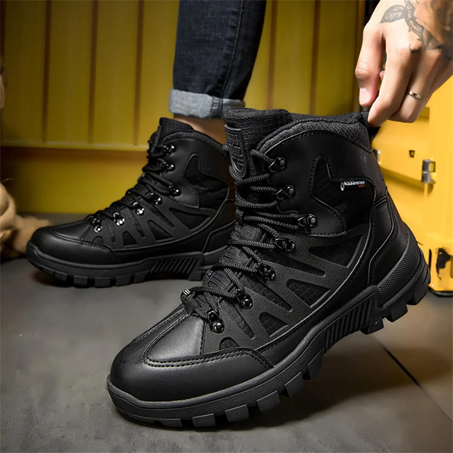 Mens Military Boots, All Terrain Shoes, Men's Tactical Boots, Protective Stylish Work Footwear Slip-Resistant, for Hiking Outdoor Work