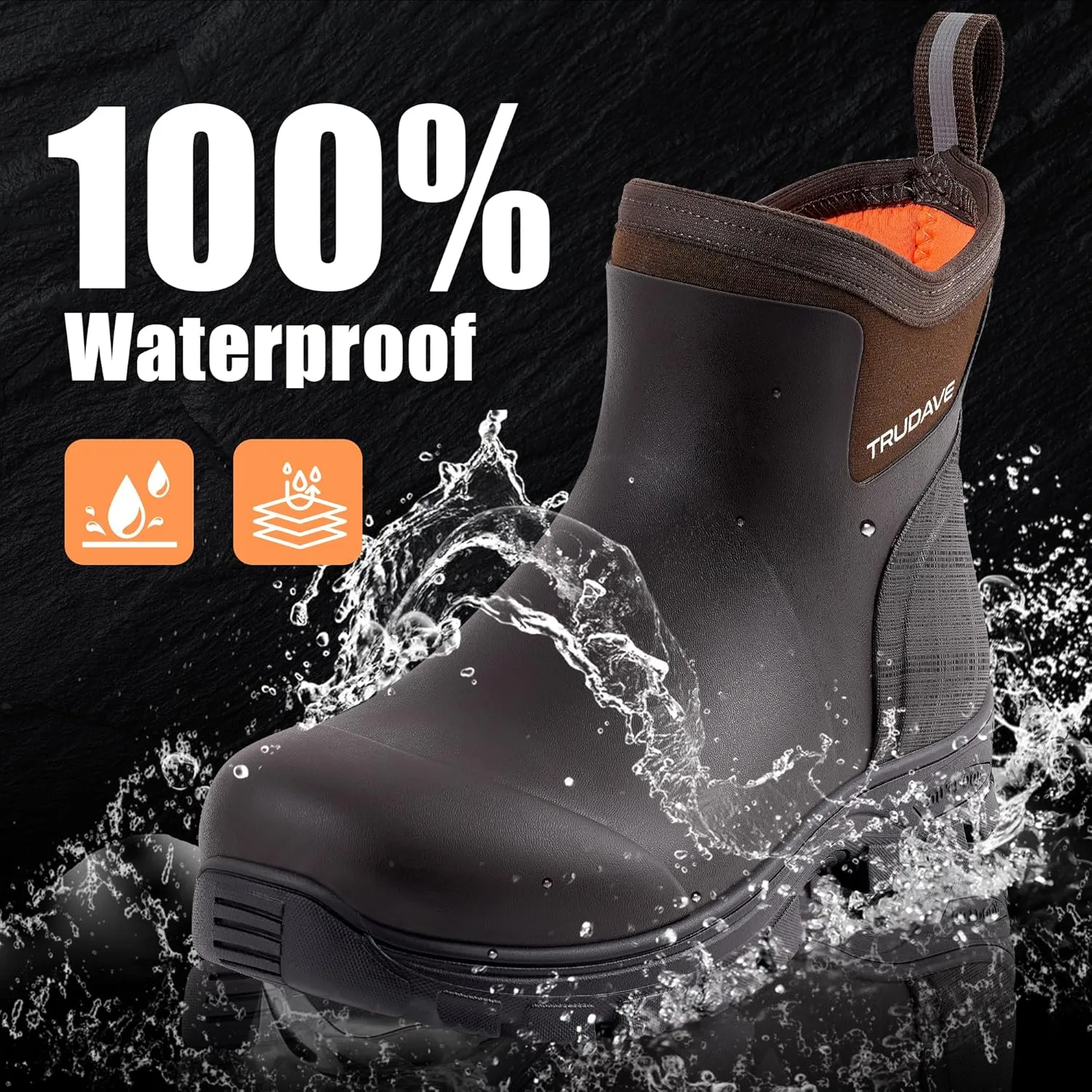 Men's Rain Boots Waterproof Garden Shoes, Ankle Rubber Work Boots, Camp Outdoor Snow Mud Boots for Farming, Hunting, Lawn Work, Size 7-14