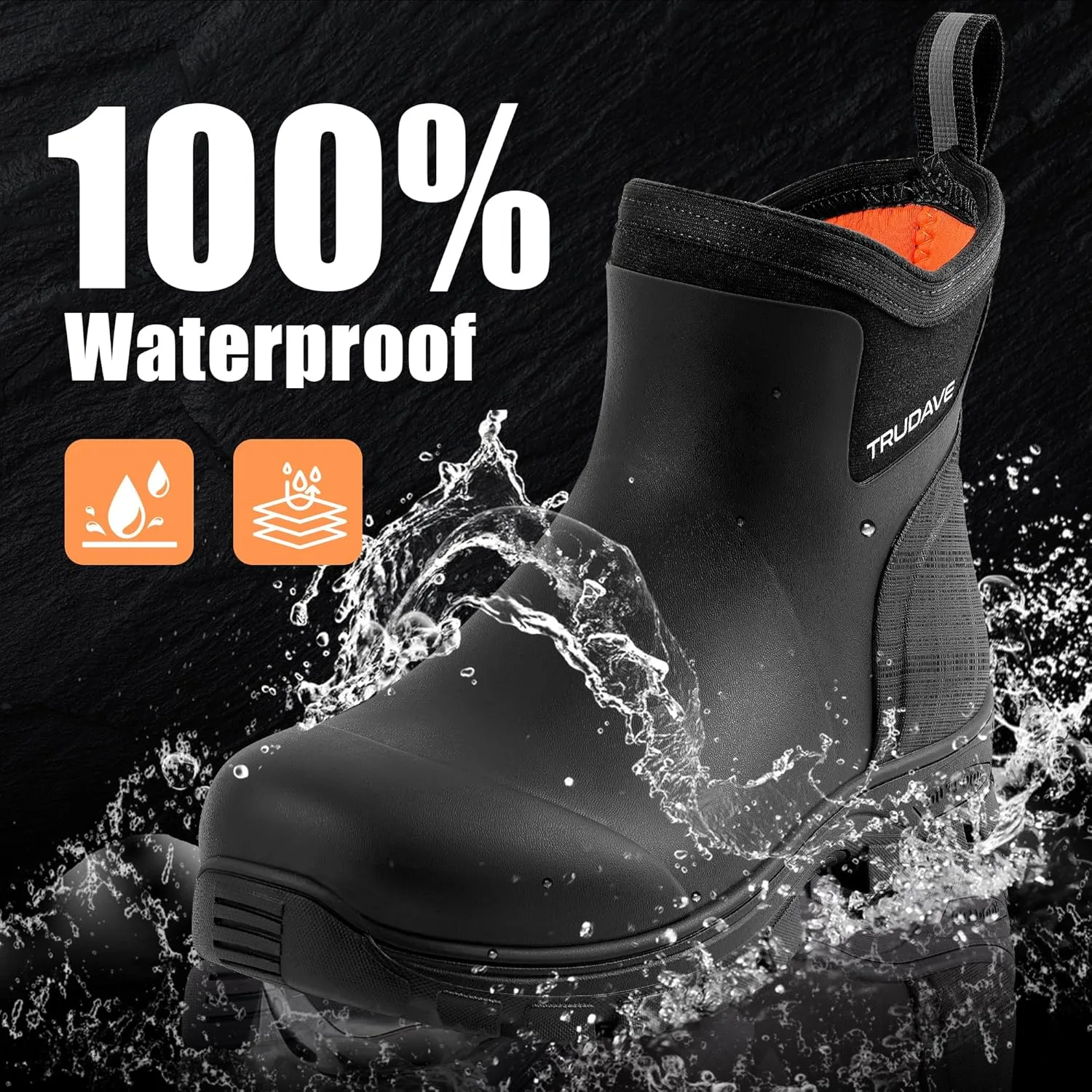 Men's Rain Boots Waterproof Garden Shoes, Ankle Rubber Work Boots, Camp Outdoor Snow Mud Boots for Farming, Hunting, Lawn Work, Size 7-14
