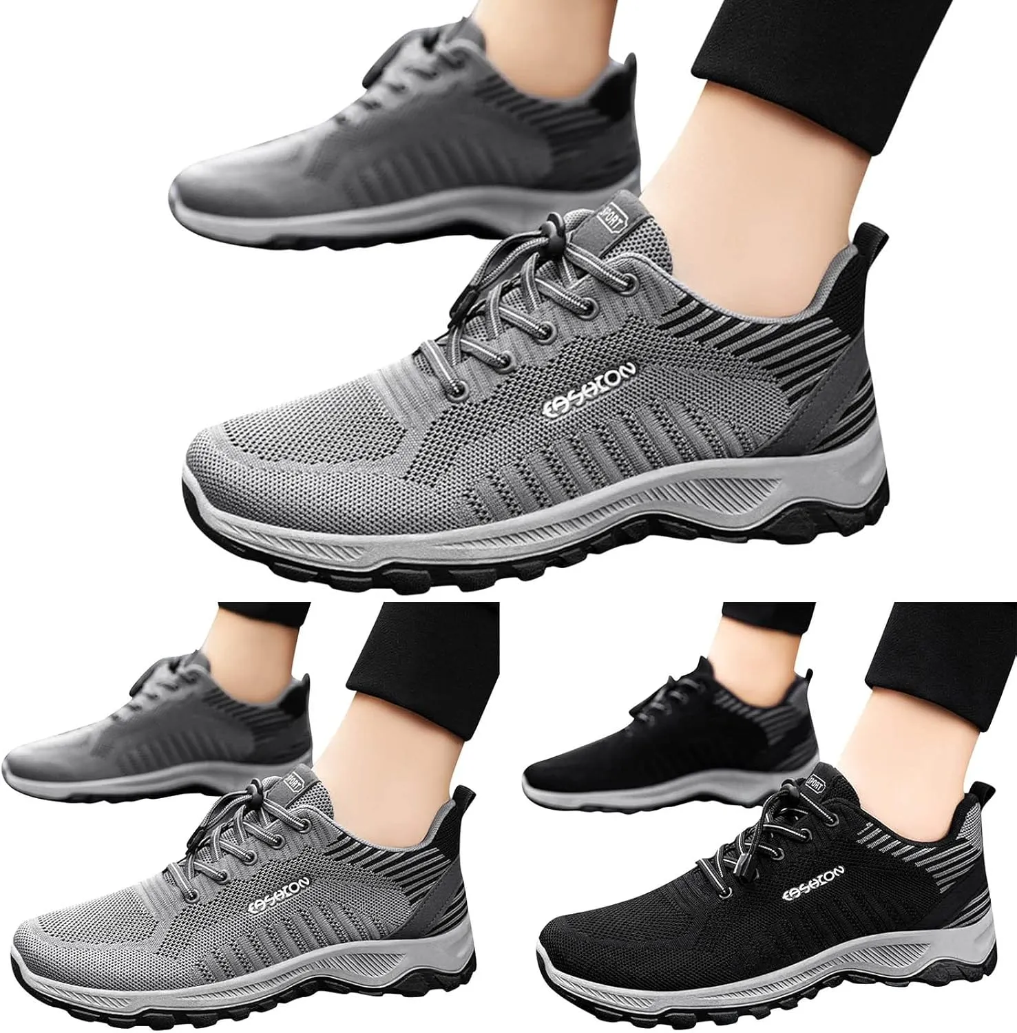Mens Walking Shoes Lightweight Breathable Mesh Slip On Running Shoes Comfortable Fashion Arch Support Sneakers Workout Casual Sports Shoe with Adujustable Lace for Men Daily Wear