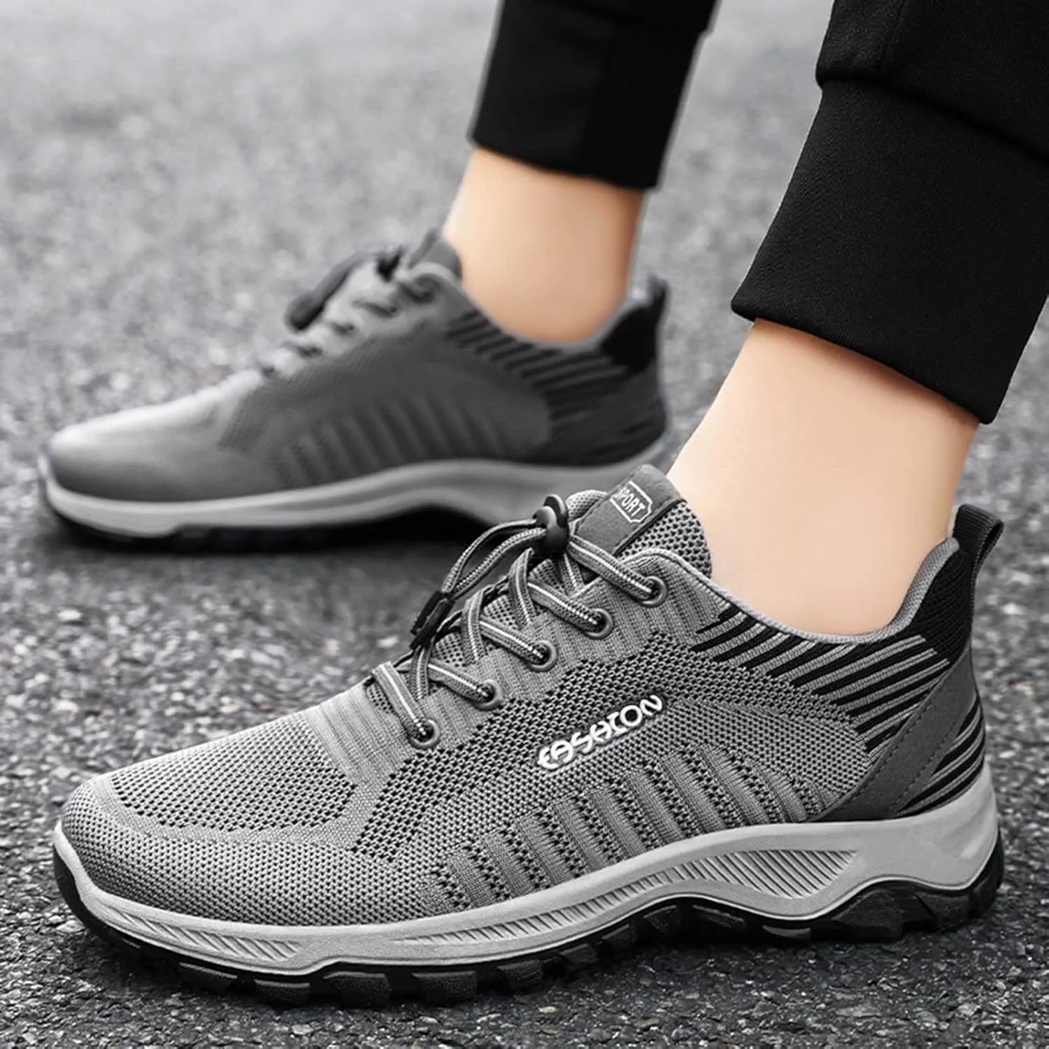 Mens Walking Shoes Lightweight Breathable Mesh Slip On Running Shoes Comfortable Fashion Arch Support Sneakers Workout Casual Sports Shoe with Adujustable Lace for Men Daily Wear