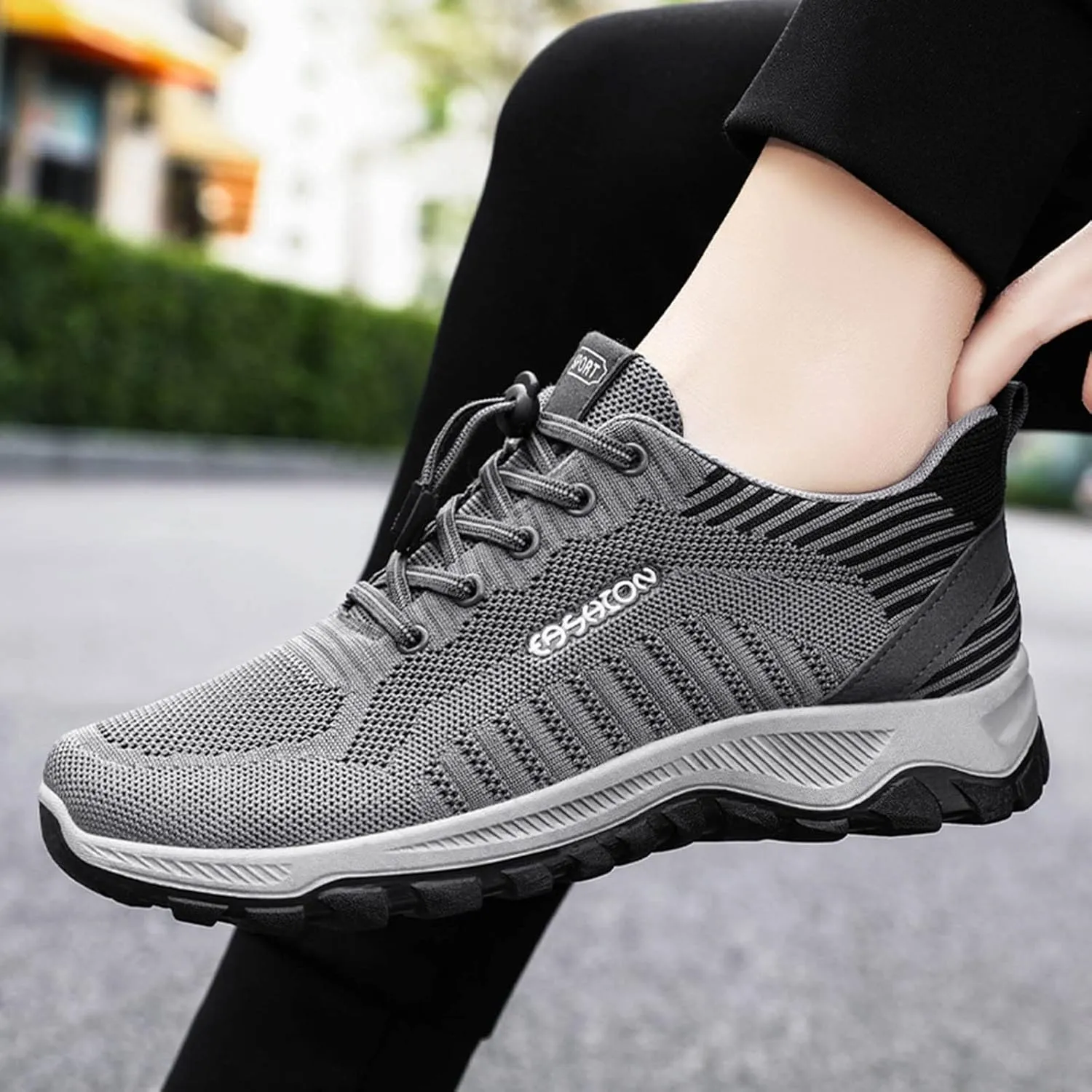 Mens Walking Shoes Lightweight Breathable Mesh Slip On Running Shoes Comfortable Fashion Arch Support Sneakers Workout Casual Sports Shoe with Adujustable Lace for Men Daily Wear
