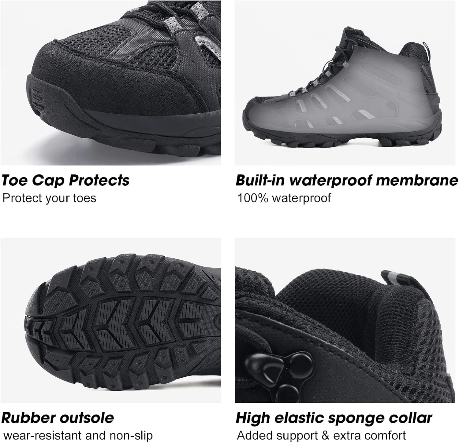 Men's Waterproof Slip Resistant Hiking Boots Outdoor Trail Trekking Camping Casual Walking Hunting Shoes Mountain Travel Mid Ankle Lace up