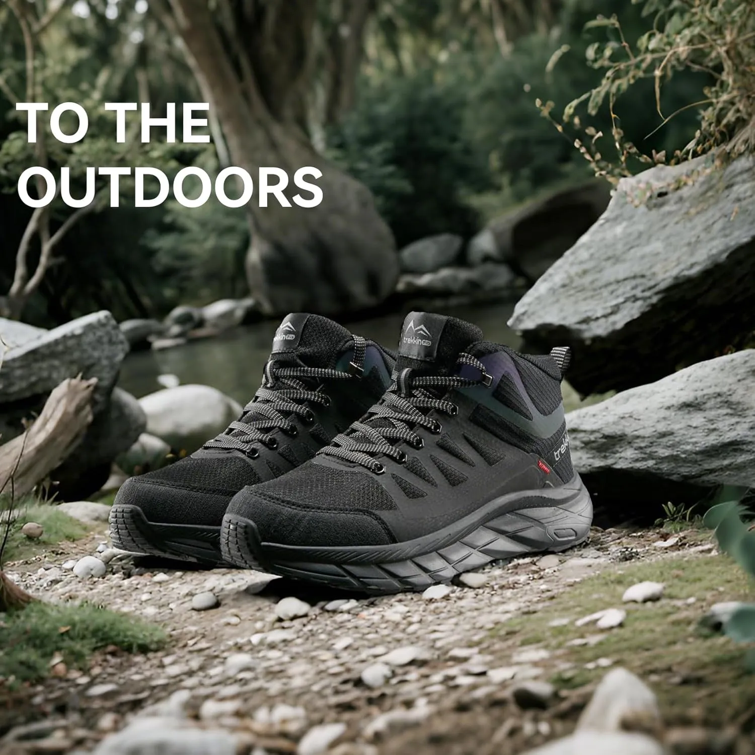 Men's Waterproof Slip Resistant Outdoor Ankle High Boots Trails Womens Relaxed Fit Lightweight Hiking Walking Casual Hunting Workout Shoes Rainproof Lace up